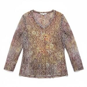 L'Amore Couture women's Metallic Lace V-Neck Top Small Made in USA